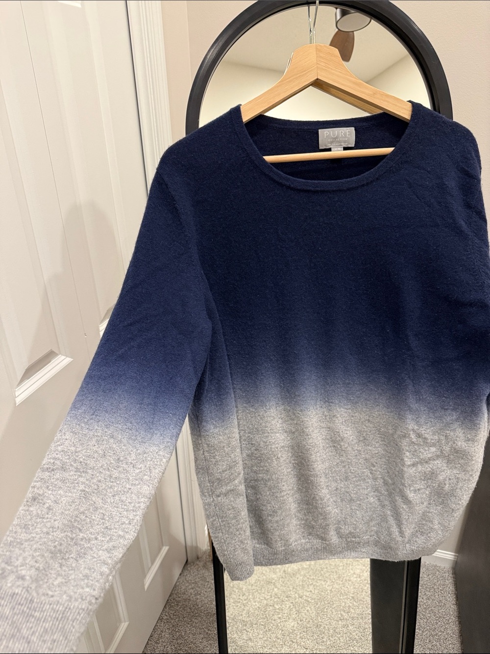 Pure Collection Navy to Light Gray Ombre Crewneck Sweater